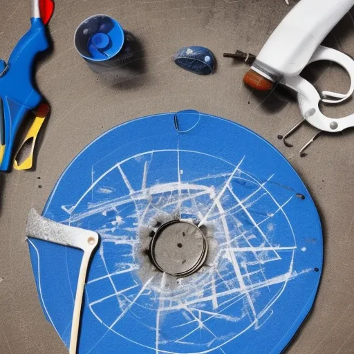 

Une image d'un homme tenant une scie circulaire et regardant une variété d'outils de bricolage sur une table, avec un fond bleu et un titre en surbrillance