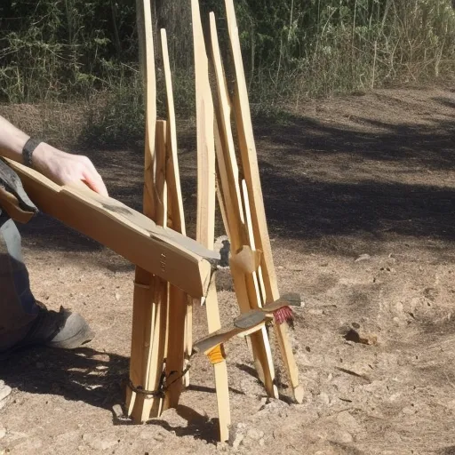 

Une image montrant une personne tenant un marteau et un tournevis, en train de construire un cadre en bois, avec des outils de menuiserie sur le sol.