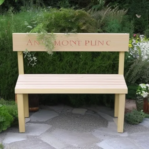 

Une photo d'un banc de jardin en bois fraîchement construit, montrant le banc dans un jardin avec des fleurs et des plantes en arrière-plan.