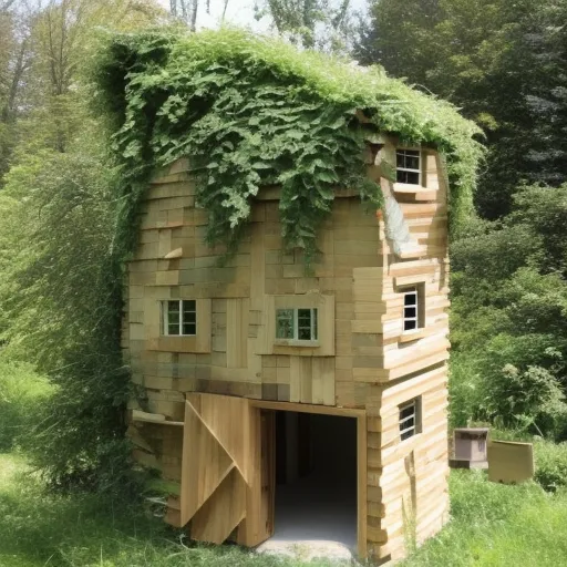 

Une image d'une petite serre faite maison, montrant des bâtons de bois et des bâches en plastique formant un toit et des murs, avec des plantes