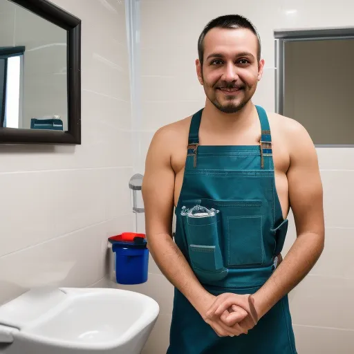 

An image of a person wearing a tool belt, standing in a bathroom with a sink in one hand and a wrench in the other, ready to install the sink. The caption reads: "Ready to install your new sink in the bathroom?
