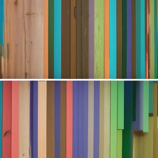 

Une image d'un mur en bois peint avec des couleurs vives et contrastées, montrant les différentes étapes de la peinture et les outils nécessaires