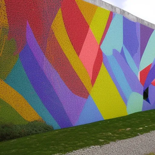 

Une image d'un mur de pierre peint avec des couleurs vives et des motifs géométriques, montrant la possibilité de transformer un mur en pierre en un é