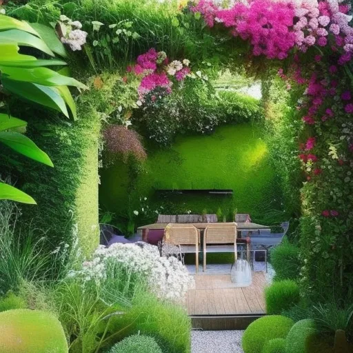 

Une image d'un jardin bien entretenu avec un gazon vert et luxuriant, entouré de fleurs et de plantes, montrant comment un jardin peut ê