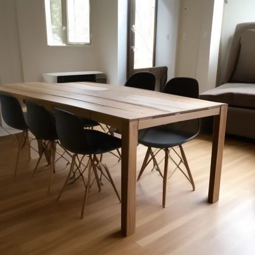

Une photo d'une table basse faite à partir de caisses en bois, avec des rangements intégrés et des tiroirs pour ranger des objets. La table est peinte
