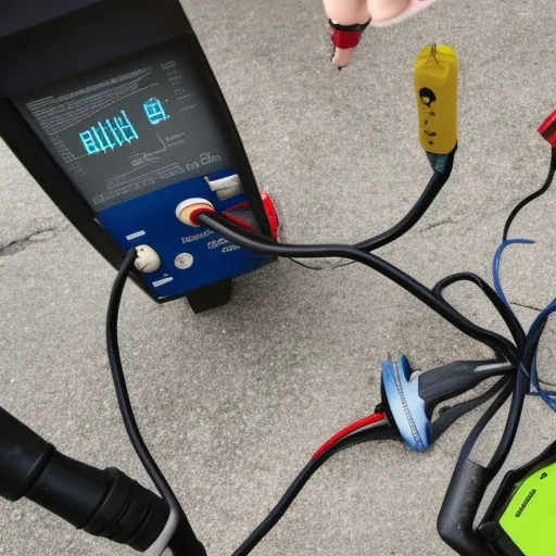 

Une image d'un électricien tenant un tournevis et un câble électrique, avec des outils et des matériaux électriques étalés sur une table derri