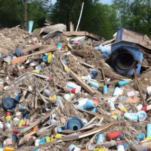 

Une image montrant une pile de bacs en plastique recyclés et des matériaux de bricolage, tels que des vis, des clous et des planches, utilisés pour constru